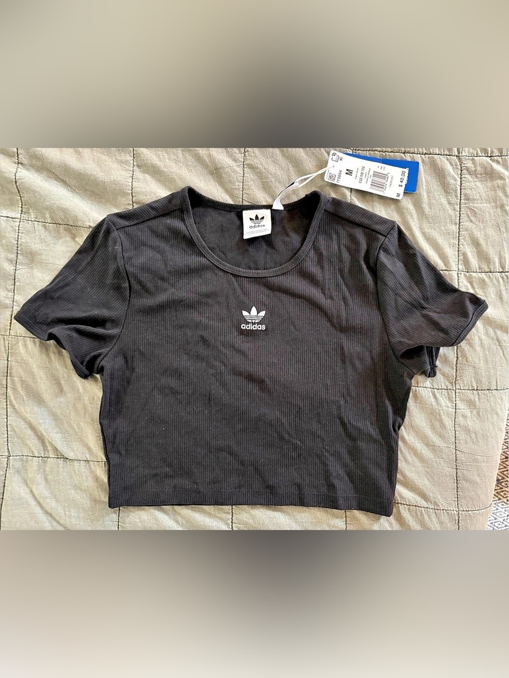 adidas Essentials Ribbed Tee Short Sleeve Black Medium